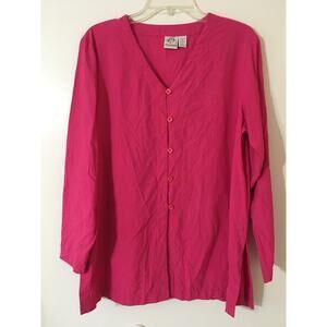 M.J. Carroll 100% Silk Medium, Pink Long sleeve Pinstripe Button Up V-neck Shirt